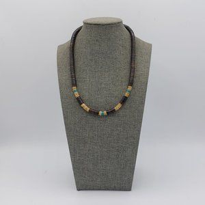 Unisex Necklace Brown Turquoise Colored Stone Beads Single Strand Barrell Clasp